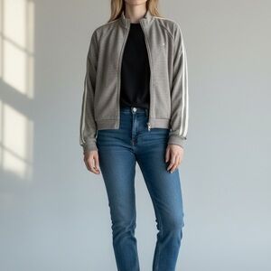 HALARA Ribbed  Gray/Tan Zip-Up Jacket Xl